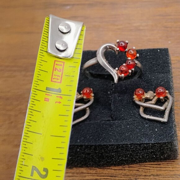 Heart-Shaped Sterling Silver & Baltic Amber Earrings & Ring Set Size 7 3/4 7.75 - Picture 2 of 7